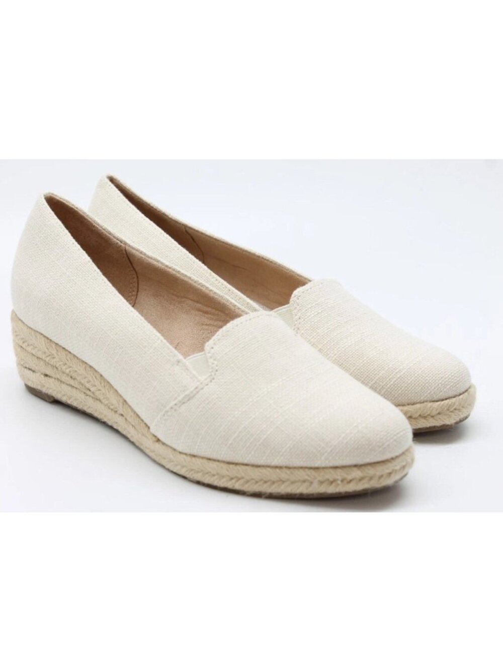 LifeStride Kamilla Women's Espadrille Wedge Slip On Shoes Cream Size 9 Wide